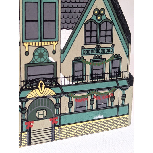 My Home Towne Victorian Collection Wooden House Figurine | Vintage 1992 Happy Holidays House 7x4.5 | Christmas Mantel Home Decor