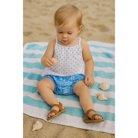 Lilly Pulitzer Sailboat Bloomers Diaper Cover Zanzibar Blue Boatylicious Print | Baby Size 12-18M