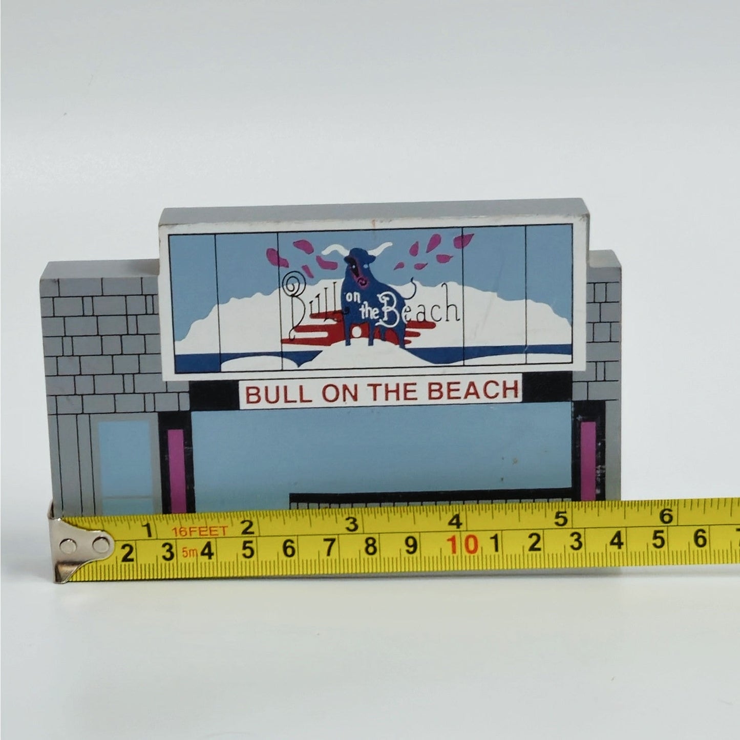 Vintage "Bull on the Beach" Cat’s Meow Village Wooden Shelf Sitter | 1994 Signed