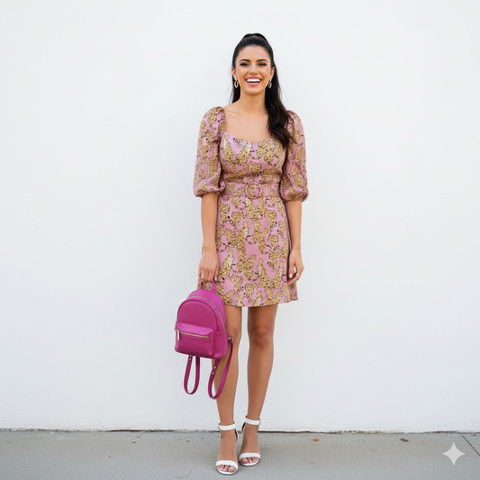 🐆 Lavender Brown Mauve Pink Cheetah Print Mini Belted Dress – Women Size S