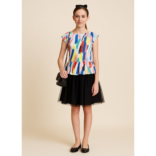 Kate Spade New York Girls Multicolor Brush Stroke Bow Blouse | Size L (12-14)