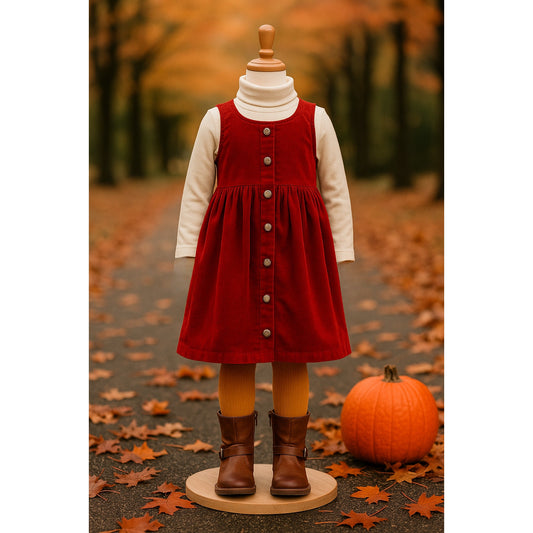 Vintage 90s Storybook Heirlooms Red Corduroy Jumper Dress USA Made | Girls Size 5