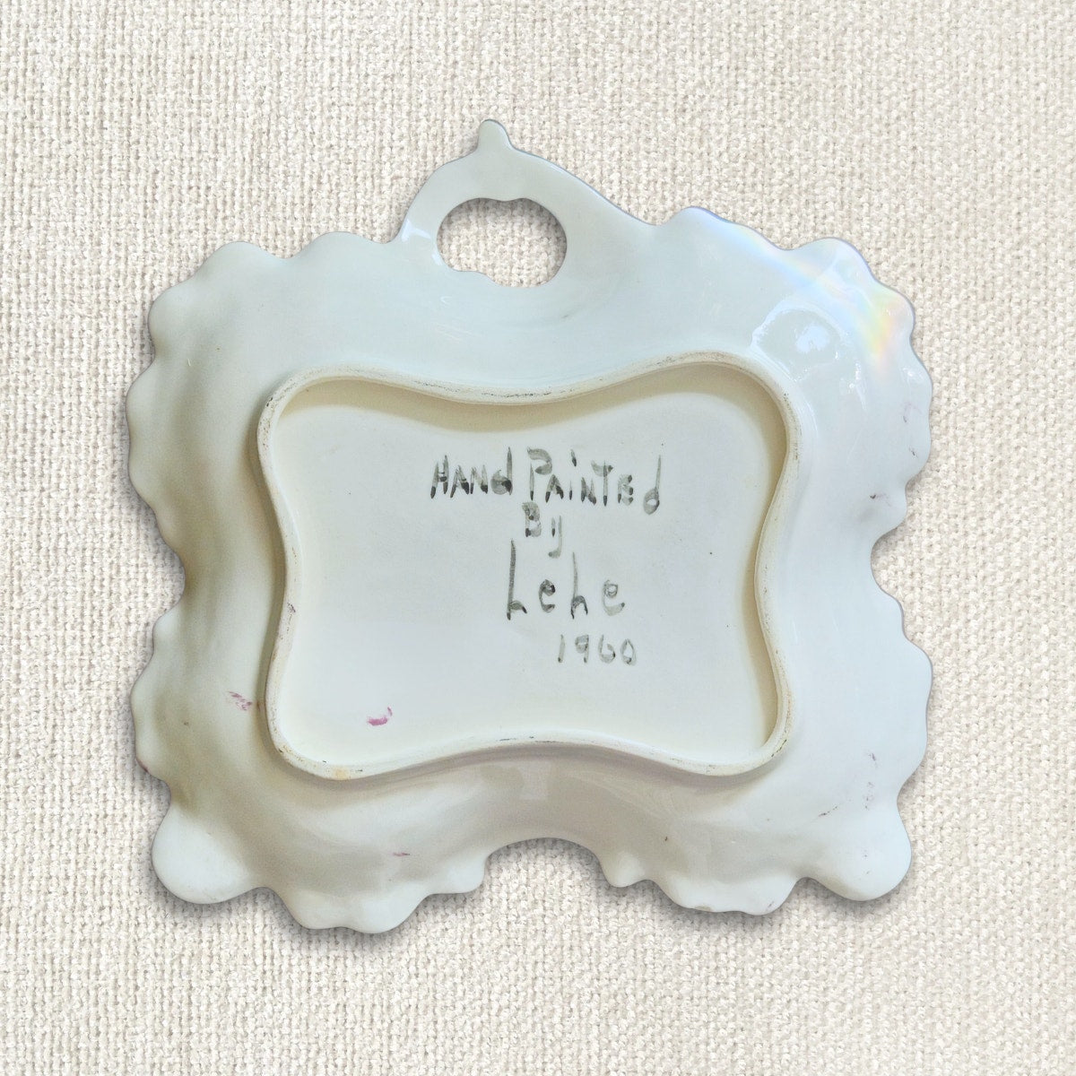 Vintage Hand-Painted Blue Cherry Blossom Trinket Dish | Signed “Lehe 1960”