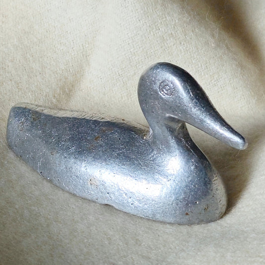 Mini Mid Century Aluminum Duck | 1960s Modernist Silver Sculpture | Tiny Shelf Accent