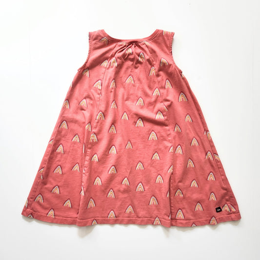 Tea Collection Coral Pink Sleeveless Rainbow Cotton Trapeze Dress Size 5 EUC