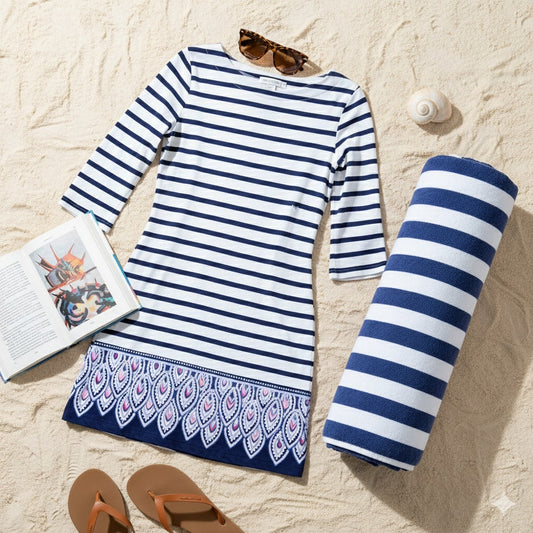 Lilly Pulitzer Beacon Blue Serene Striped Peacock Engineered Dress – Women's Small