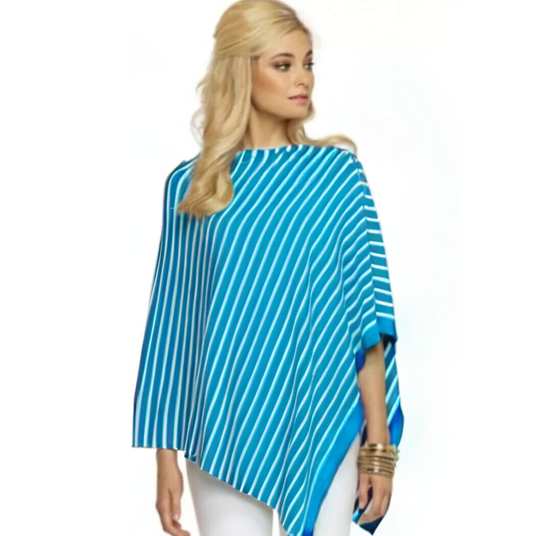 Lilly Pulitzer Harp Wrap Poncho Sweater | Turquoise Getaway Stripe | One Size | Women