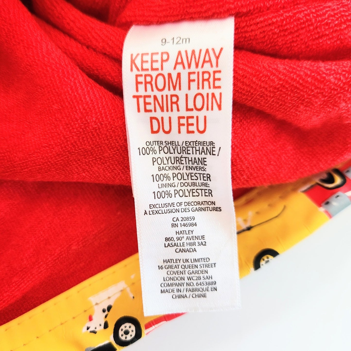 Hatley Terry Cloth Lined Fire Engine Raincoat PVC-free | Baby Size 9–12 months