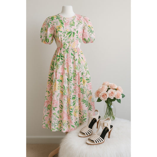 Lilly Pulitzer Women's Lyssa Floral Cotton Midi Dress Multi Via Amore Spritzer Size 8