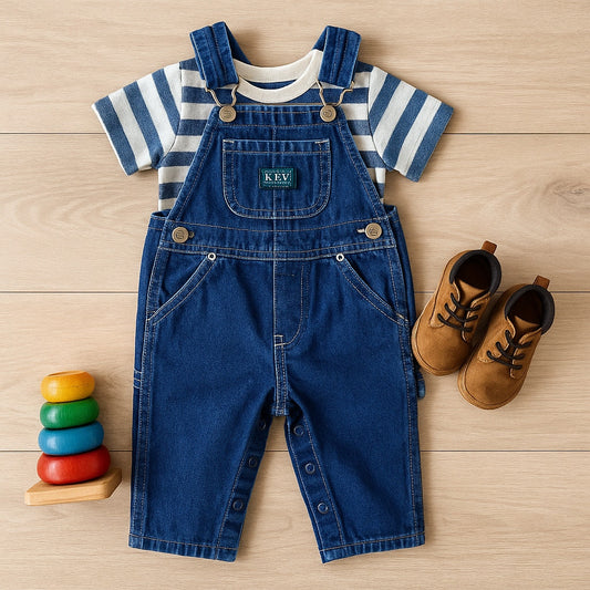 Key Infant Bib Overalls - Dark Cotton Denim - Leg Snaps | Size 18 Months
