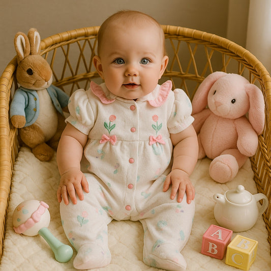 Vintage 1980s Carter’s Baby Girl One-Piece Outfit | Floral Footed Romper | Size Large (12 Months)