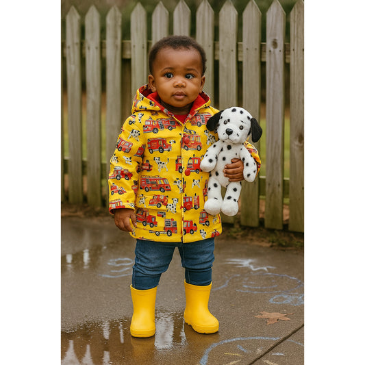 Hatley Terry Cloth Lined Fire Engine Raincoat PVC-free | Baby Size 9–12 months