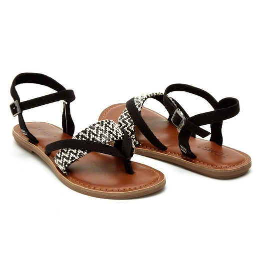 TOMS Lexie Sandal Black & White Geometric Weave | Women's Size 9
