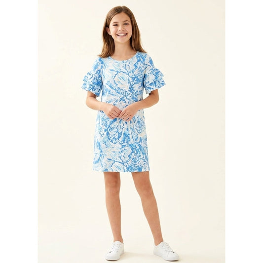 Lilly Pulitzer Girls Mini Linden Dress | Bennet Blue Shell Print | XL 12-14