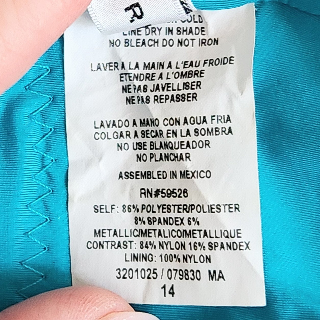 Trina Turk Women's Empire Halter One Piece Swimsuit Marine Teal Chevron Metallic Size 14 NWOT