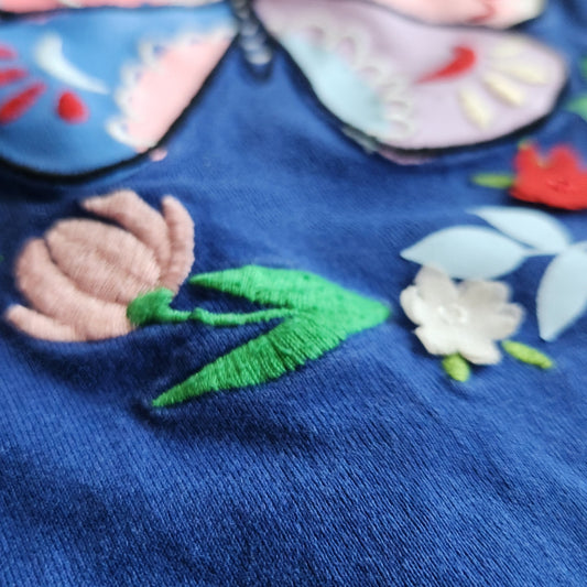 Girls Butterfly Appliqué Long Sleeve Tee in Deep Blue – Size 12 | 150 cm