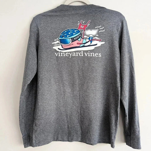 Vineyard Vines Unisex Kids Ski Whale Pocket Tee - Gray Long Sleeve - Size Large