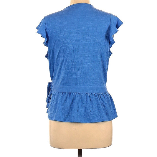 Banana Republic Women's Cornflower Blue Crinkle Wrap Flutter Top Size Large
