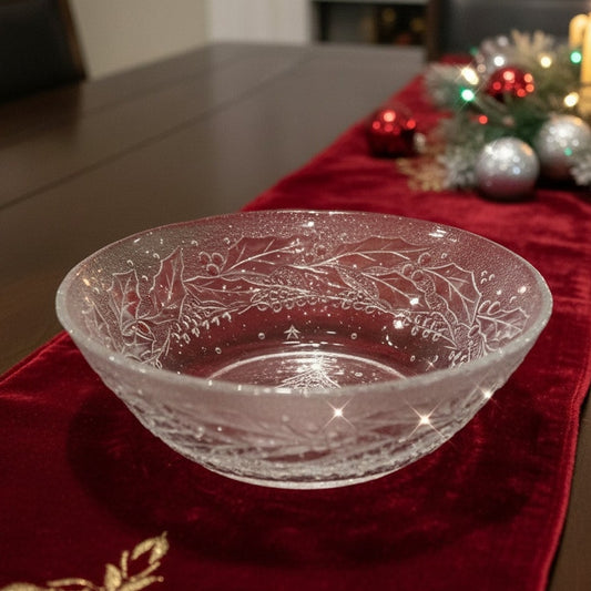 Set of 7 1970s/80s Holly Tree Tannenbaum Embossed Glass Christmas Bowls
