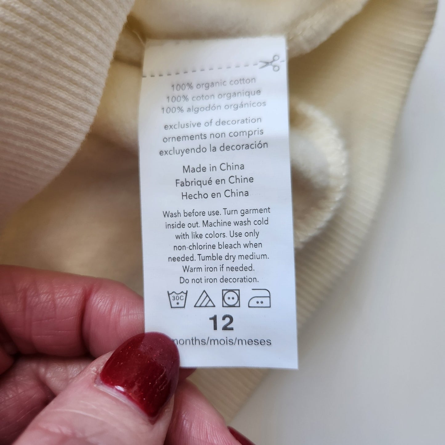 Rabbit + Bear Organic Cotton Infant Snowman Sweatshirt 12M – Cream & Beige with Textured Embroidery NWT