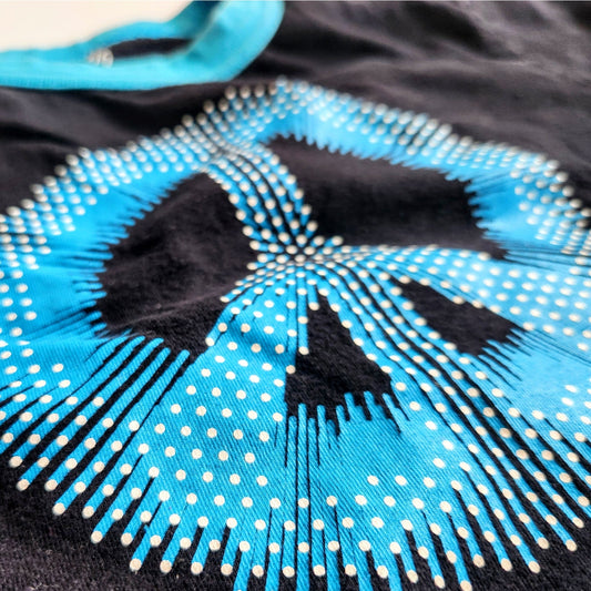 Vintage Y2K The Children’s Place Peace Sign T-Shirt – Retro Black & Turquoise Ringer Tee, Size Small 5/6, 2000s Kids Graphic Shirt