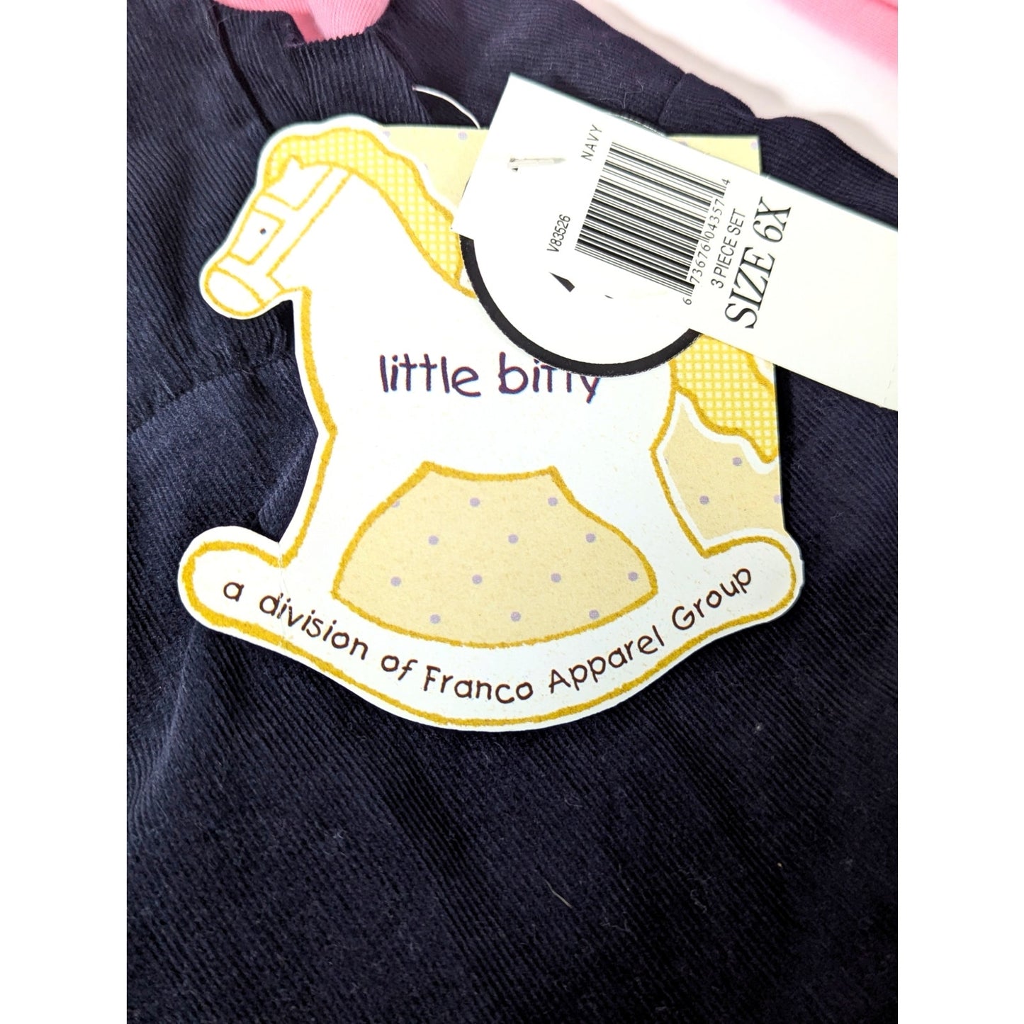 Little Bitty Navy Corduroy Jumper Dress, Pink Top, and Hat Set | Girls 6X NWT