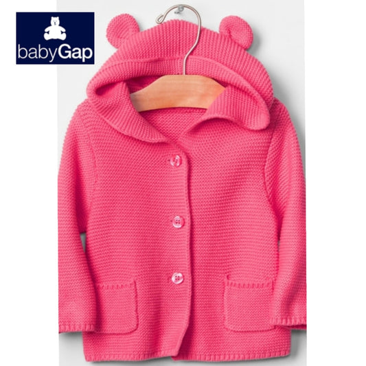 Baby Gap Baby Bear Cardigan Sz 3-6 mos | 58-69 cm Pink Cotton Knit Hooded Ears