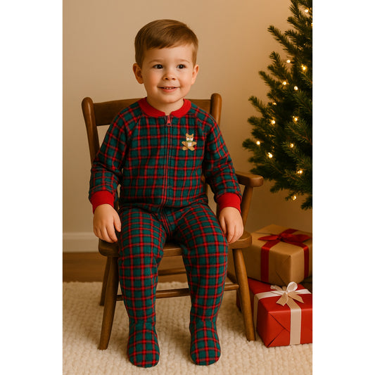 Carter's Vintage 1990s Fleece Footie Pajamas Sleeper Plaid Teddy Bear | Toddler Size 4T