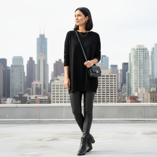 100% Merino Wool Black Tunic Sweater | Women's M | Italian Yarn