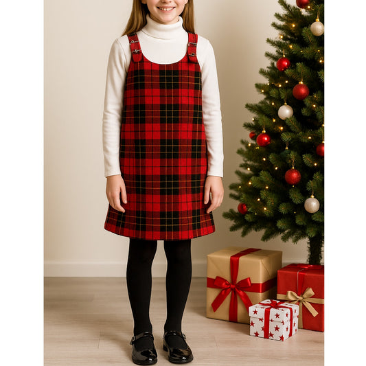 Vintage Talbots Kids Red Plaid Wool Jumper Dress Size 12 | 1990s Girls Wool Blend Shift Dress with Adjustable Straps | Preppy Holiday Outfit