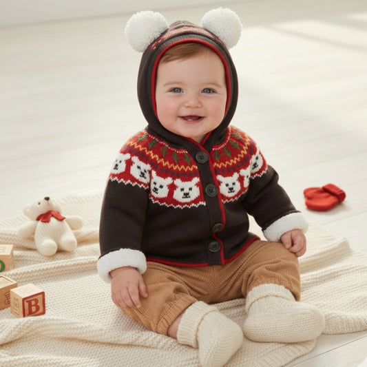 Polar Bear Sherpa Fair Isle Knit Hoodie | 12-18 months | 75 cm