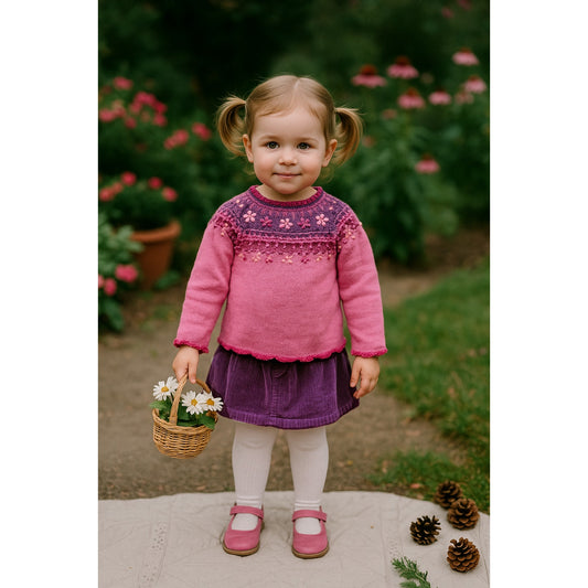 Vintage 1990s Carter’s Toddler Girls Fair Isle Sweater – Pink & Purple Floral Knit – Size 2T