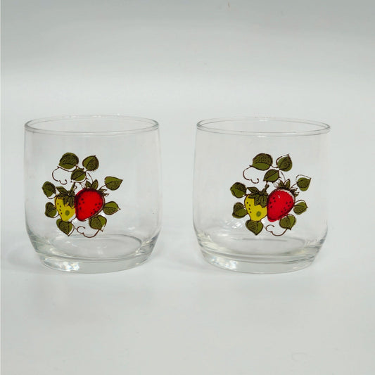 Vintage 1970s Mid Century Strawberry Fields Juice or Rocks Glasses - Pair
