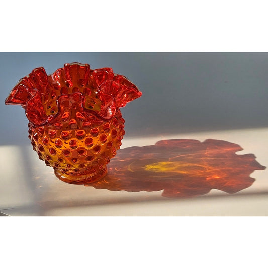 Vintage Amberina Hobnail Glass Rose Bowl