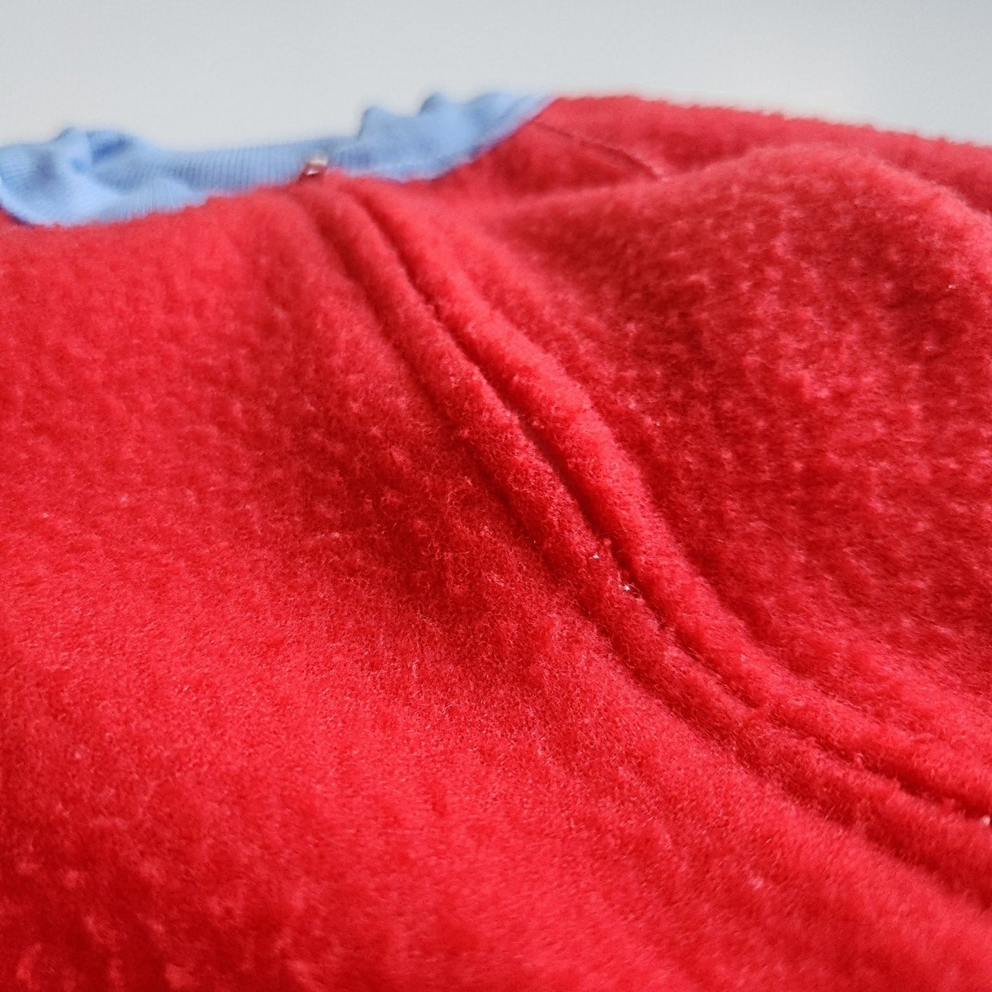 Vintage 1980s Gerber Red Fleece Infant Sleeper – Footed Baby Pajamas with Blue Trim | Zip Closure | Made in USA | Size 7-12 Months