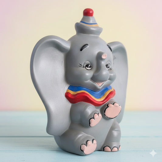 Vintage 1980s Walt Disney World Dumbo Figurine | Hand Painted Ceramic Collectible | 9" Disney Character Statue | Kids Home