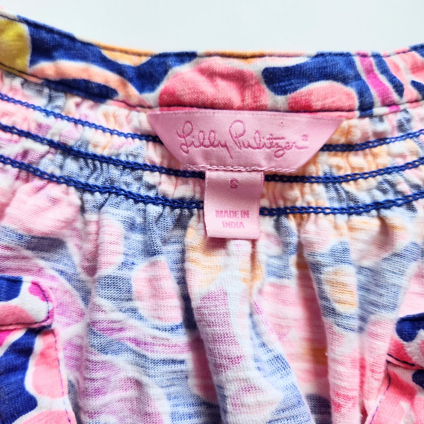 Lilly Pulitzer Essie Dress Brilliant Blue Catch & Release Pink Sea Life Print Cotton | Women's Size S