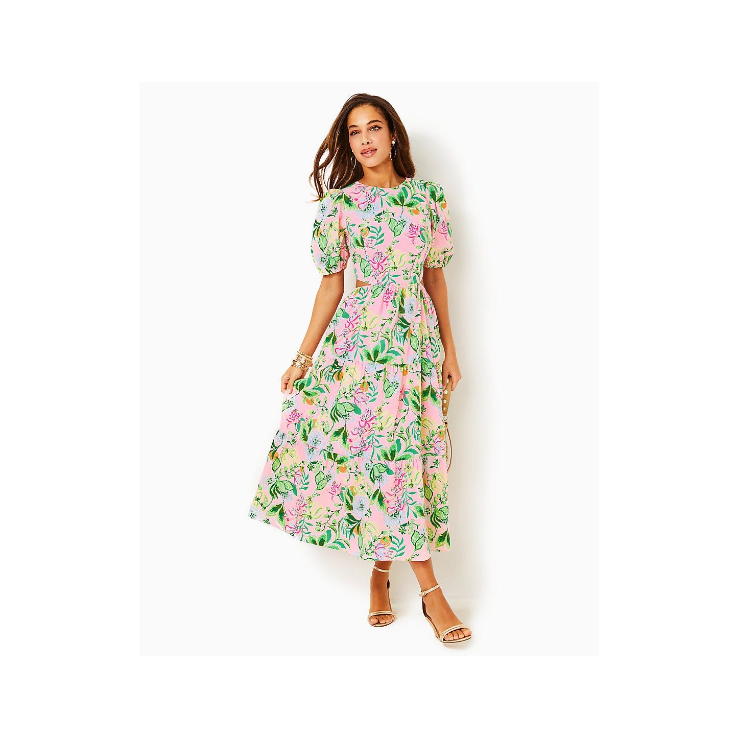Lilly Pulitzer Women's Lyssa Floral Cotton Midi Dress Multi Via Amore Spritzer Size 8
