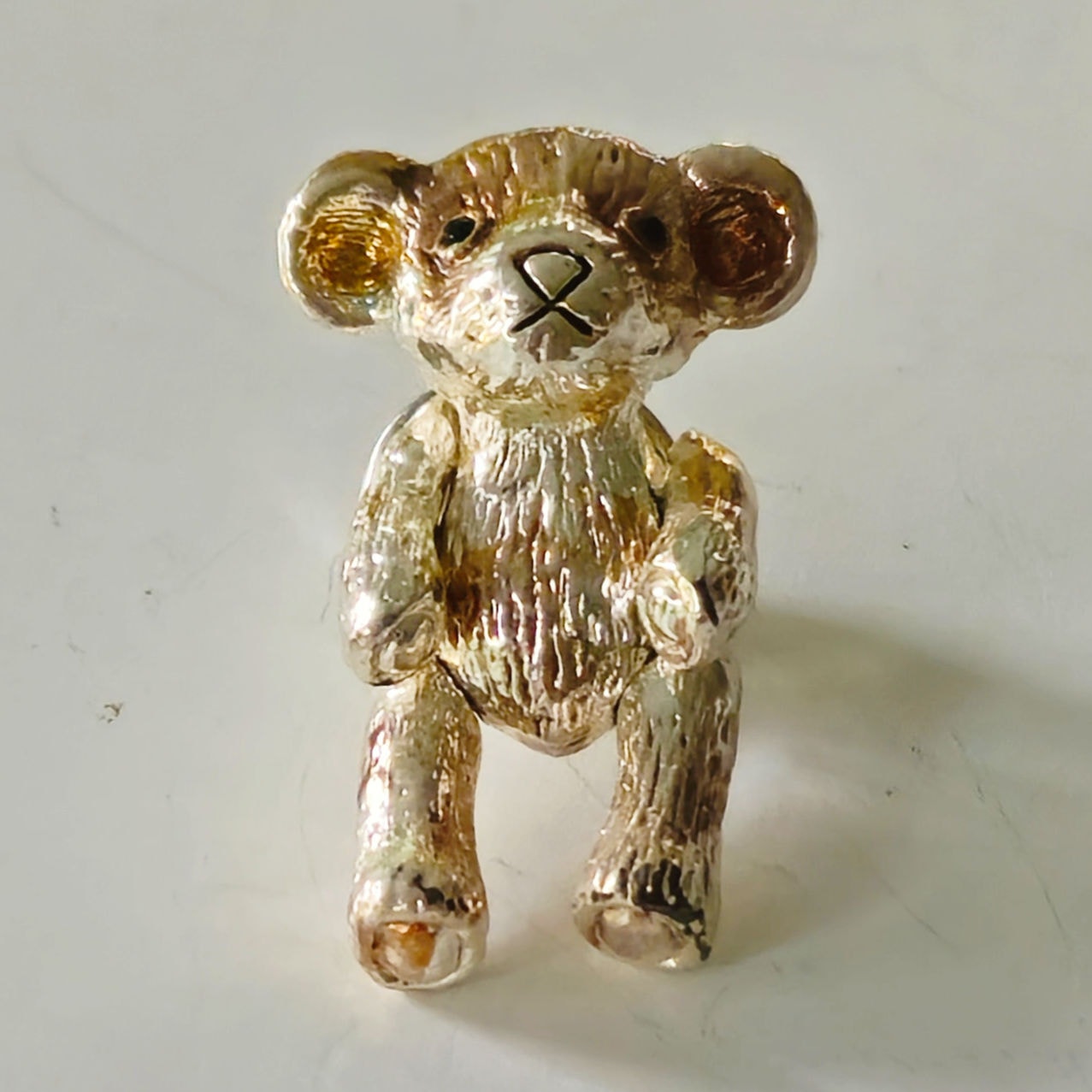 Vintage Teddy Bear Lapel Pin | 1980s/90s Metallic Gold Tone Articulated