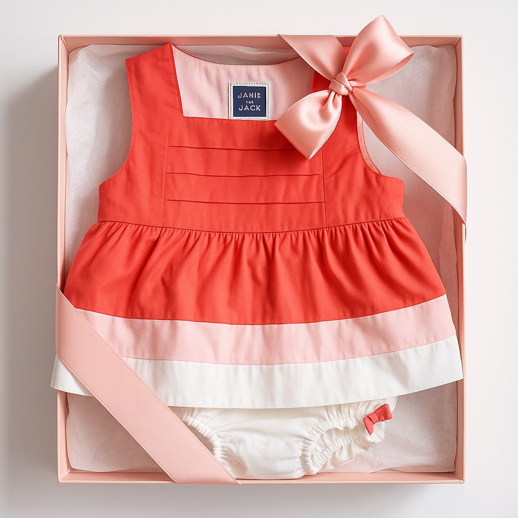 ✨ Janie and Jack Coral & Peach Batiste Baby Dress w/ Bow + Bloomers | Size 6-12M | NWT