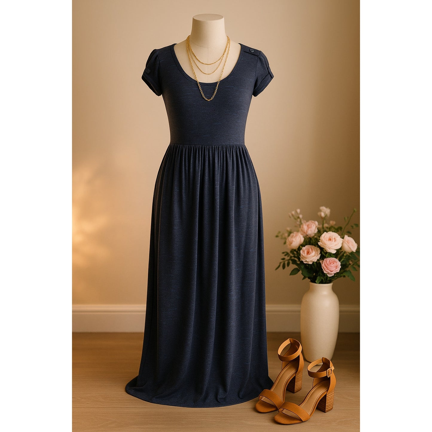 Matilda Jane Deep Water Blue Maxi Dress | Short Sleeve T-Shirt Style | Women's Size Small
