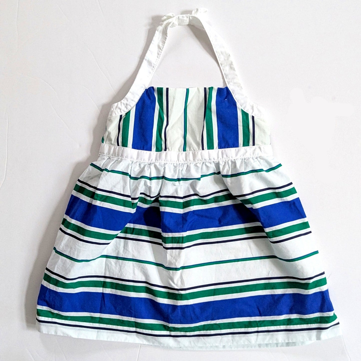 Janie and Jack Meadow Green & Blue Striped Poplin Halter Dress Size 6-12 months