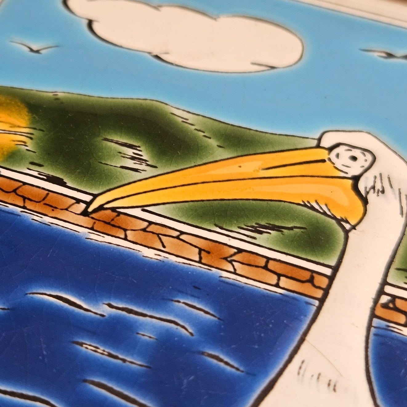 1970s Greek Ceramic Tile | Handmade Mykonos Pelican