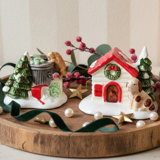 Department 56 Snow Village Cat and Dog Set of 2 | 1988 Christmas Figurines Boxed