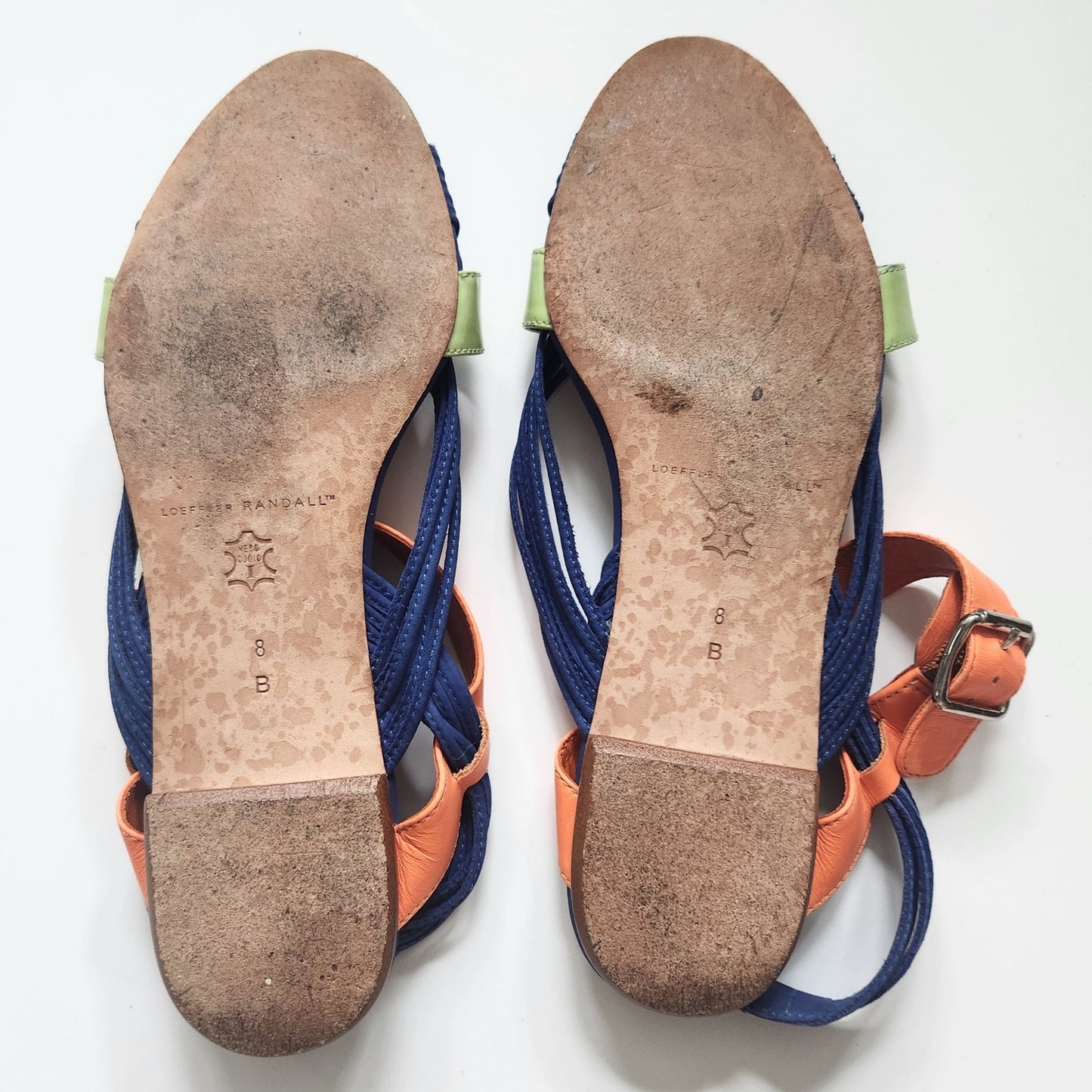 Loeffler Randall Women’s Strappy Flat Sandals Blue Orange Mint Green Suede Size 8