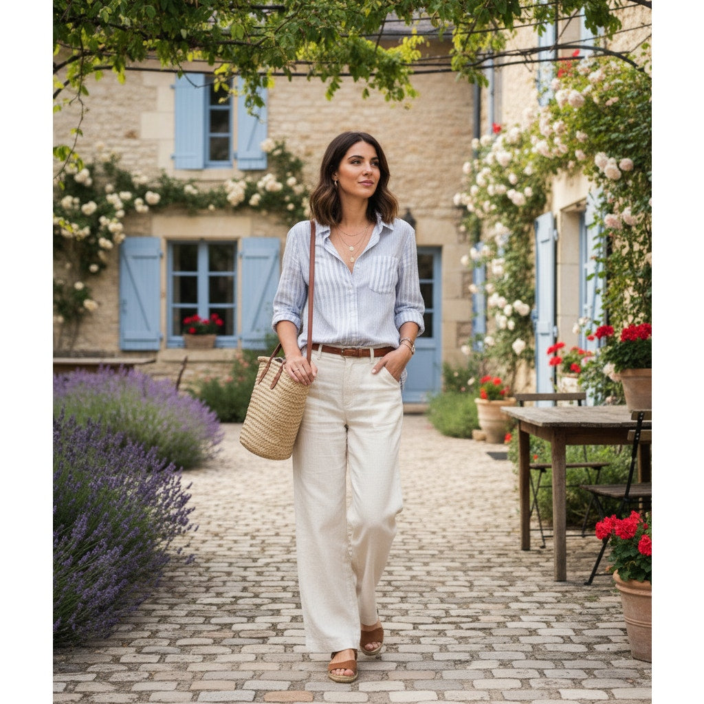 Tomboy Shirt – 100% Organic Cotton, Contrasting Blue Stripes - Women's 6 US | 38 EU