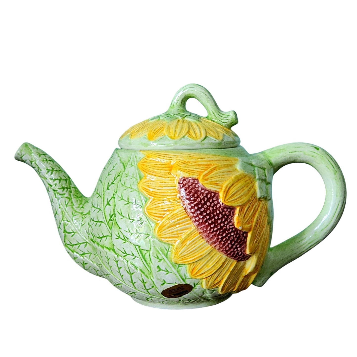 Vintage Seymour Mann Sunflower Teapot | 1991 | Hand Painted Faience Yellow Green Ceramic | Home