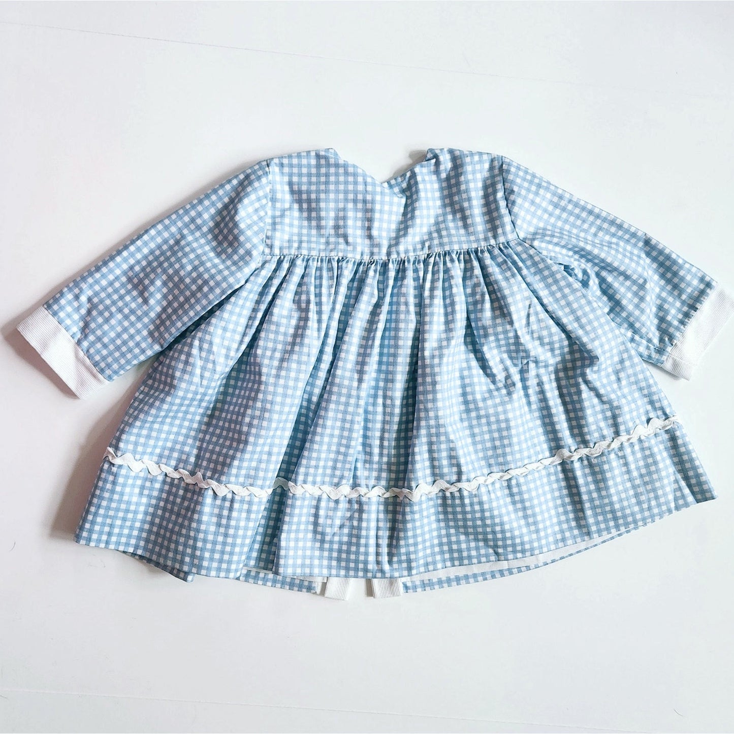 Vintage 1980s Baby Girl Dress – Blue Gingham Bunny Rabbit & Tulip Teapot Appliqué – Infant 18 Months Easter Spring Tea Party Outfit
