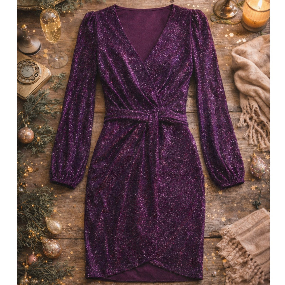 Saylor Holliday Purple Metallic Faux Wrap Mini Dress | Women's M