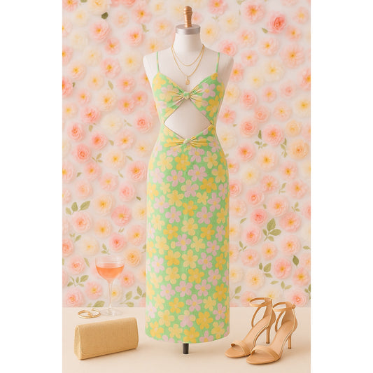 Sabo Skirt Cutout Maxi Dress Women's Size 2 – Retro Floral Print, Knot Front